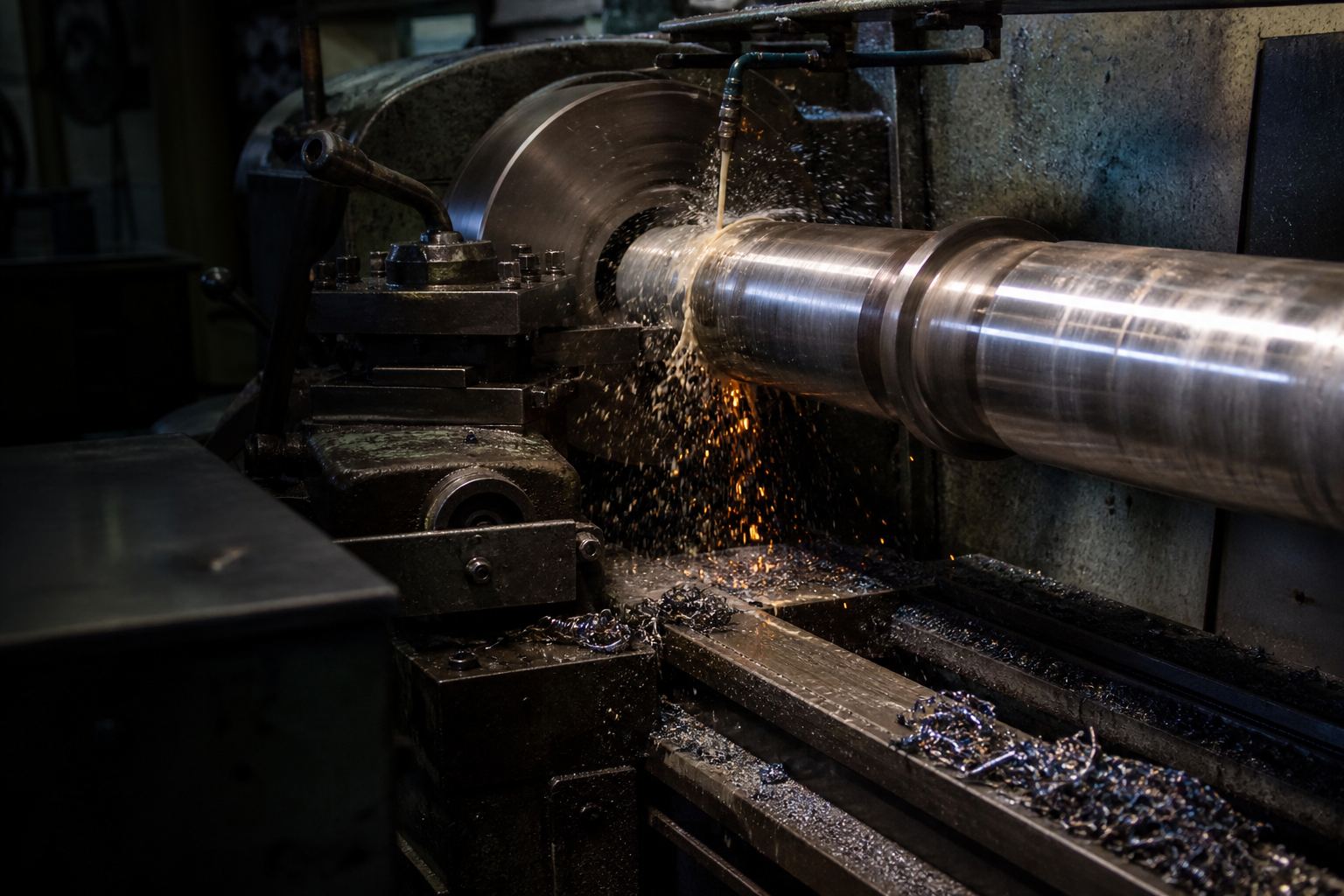 Mecanizado de un eje de acero en torno industrial